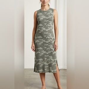 Olive Green Camo Sleeveless Camo Jersey Sundress Green With Slit Both Side